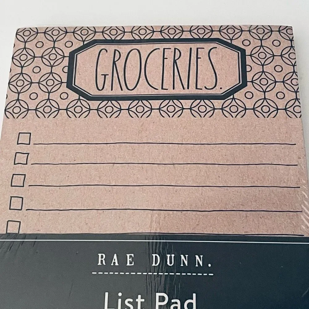 NWT Rae Dunn Tan GROCERIES Notepad with Printed ruled checklist spaces 70 Sheets